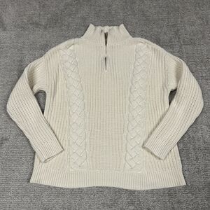 Haven Well Within Sweater Womens Medium Cream 1/4 Zip Cotton Blend Fisherman